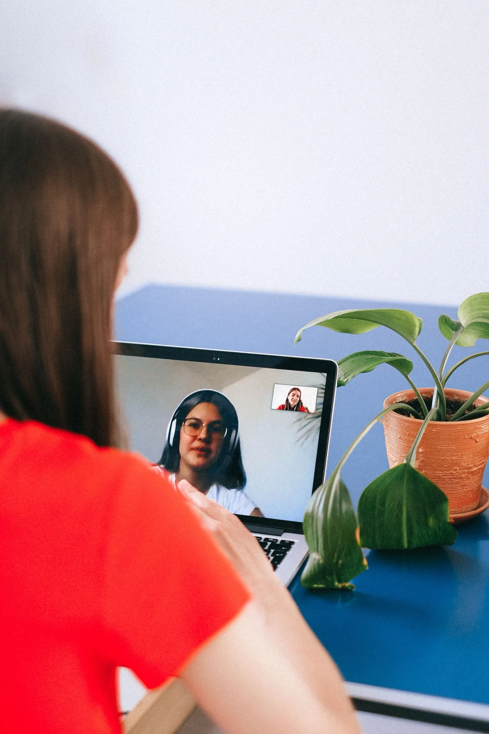 A calm one-on-one video call on a laptop