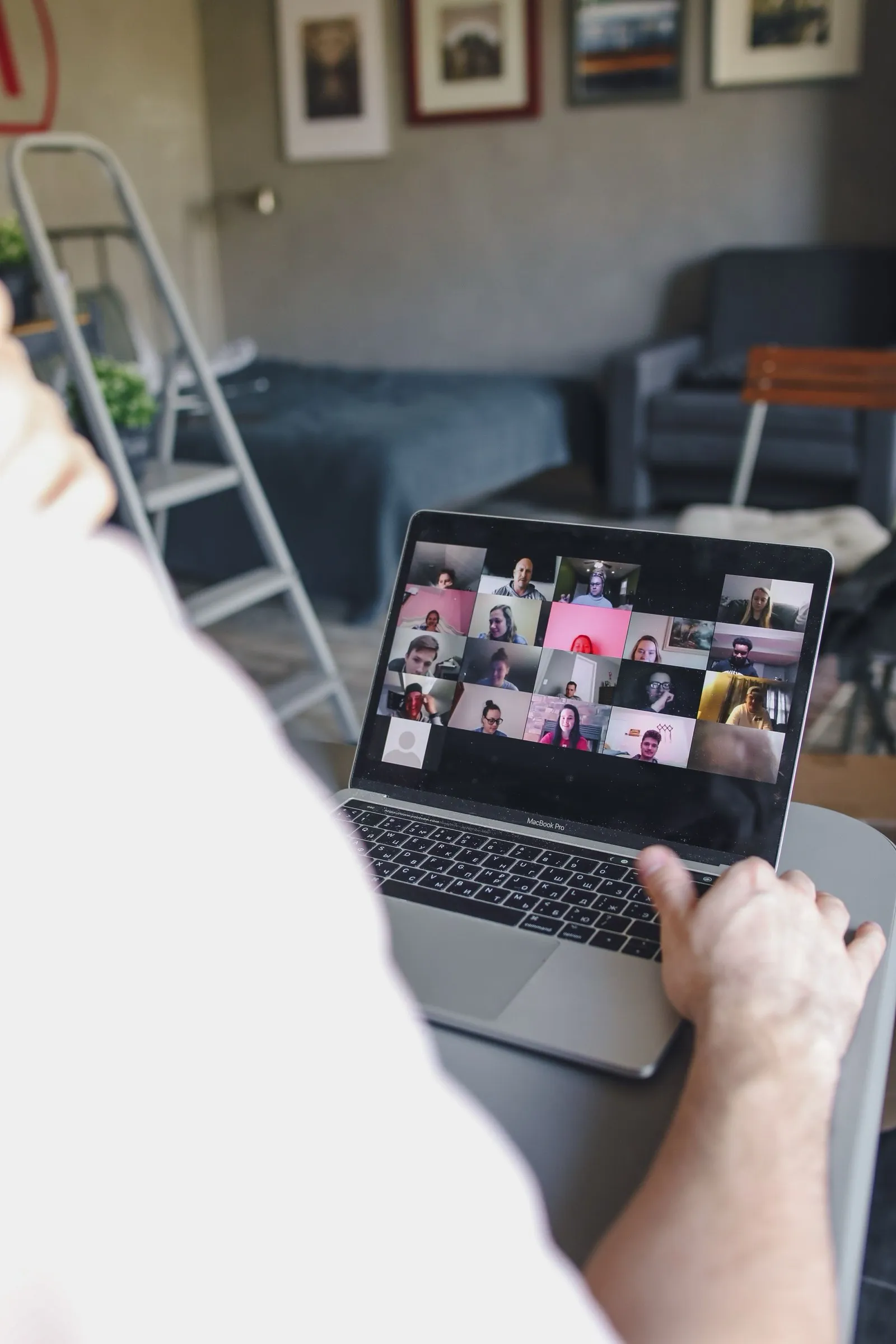 A large video call grid with many participants